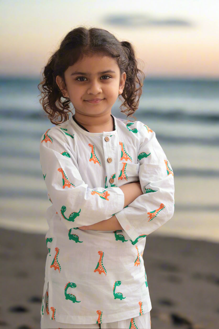 Dino dreams - Unisex kids pure cotton night suit