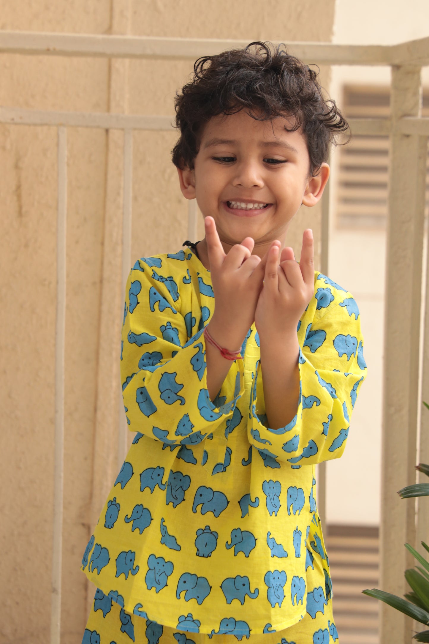 Dreamy Elephants Sleepwear - Kids pure cotton elephant printed night suit - Yellow