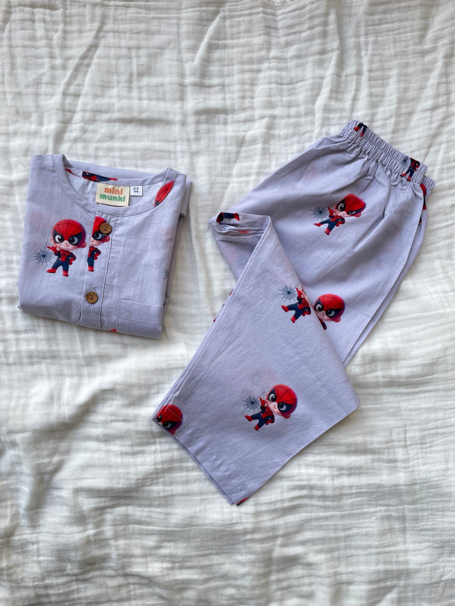 Spidey Snooze - Unisex kids pure cotton night suit