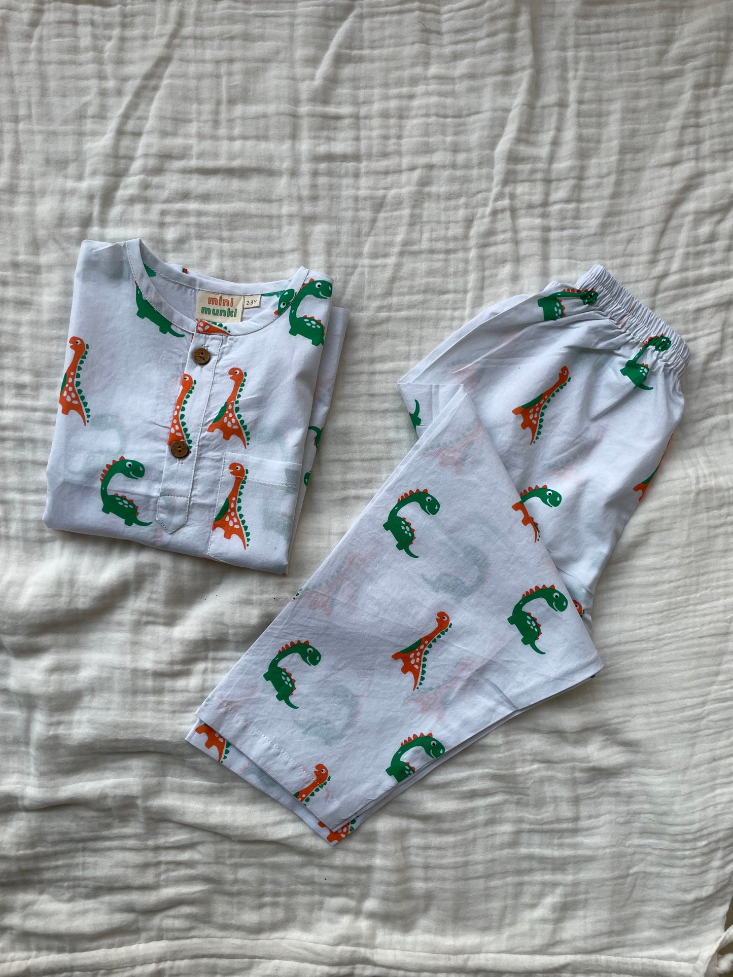 Dino dreams - Unisex kids pure cotton night suit