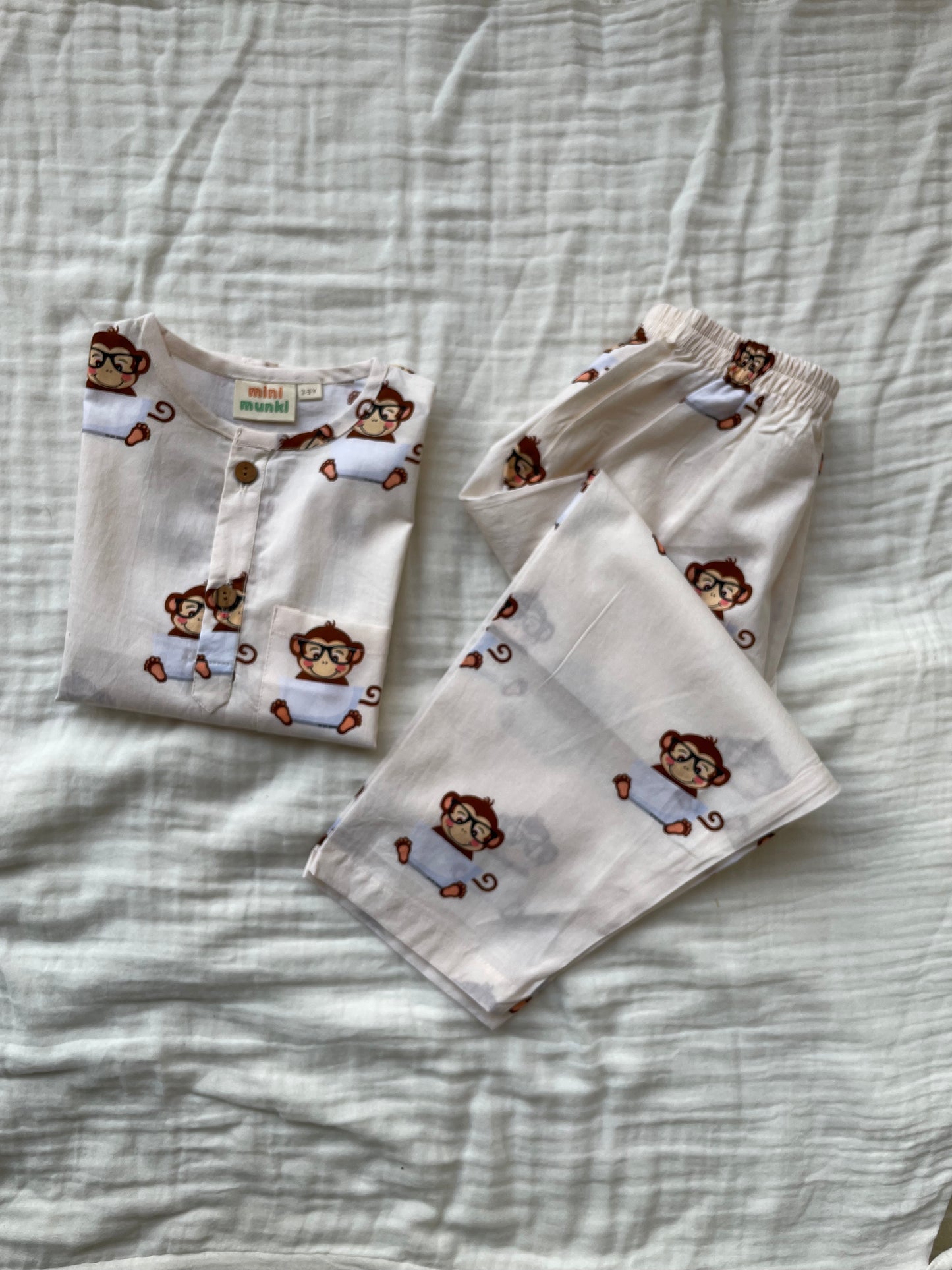 Techie Monkey - Unisex kids pure cotton night suit