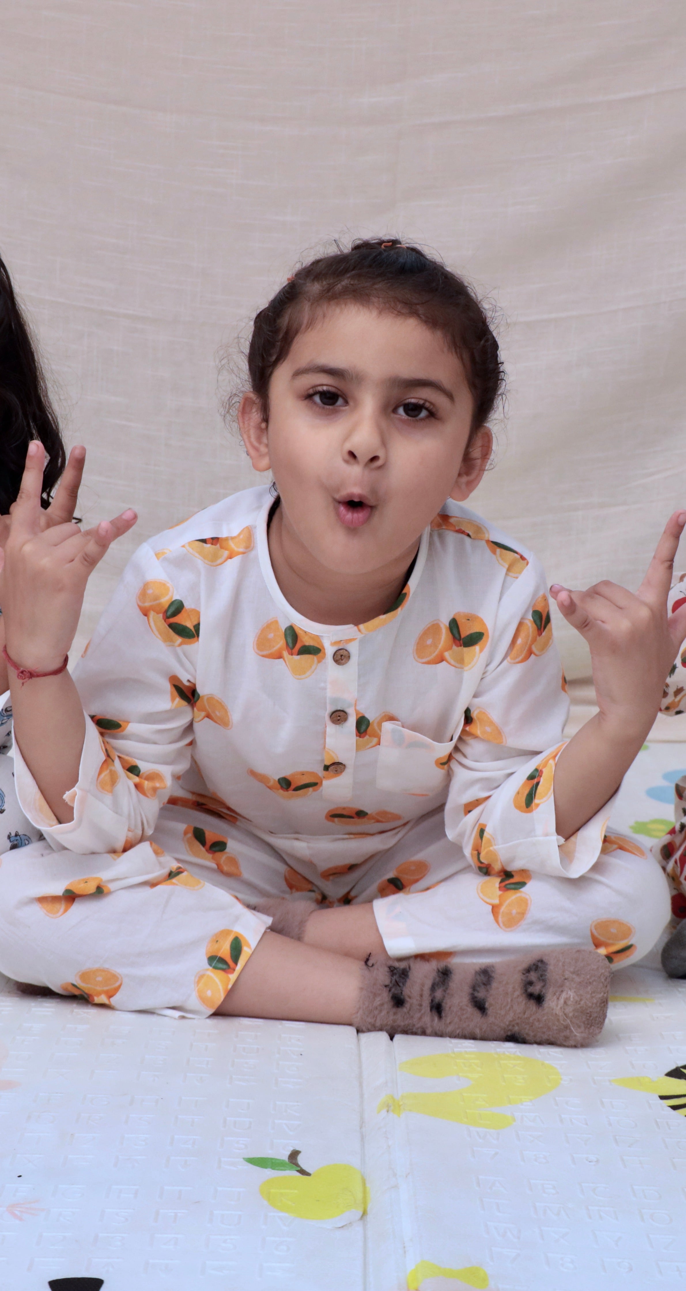 Tangy orange - Unisex kids pure cotton night suit Main image