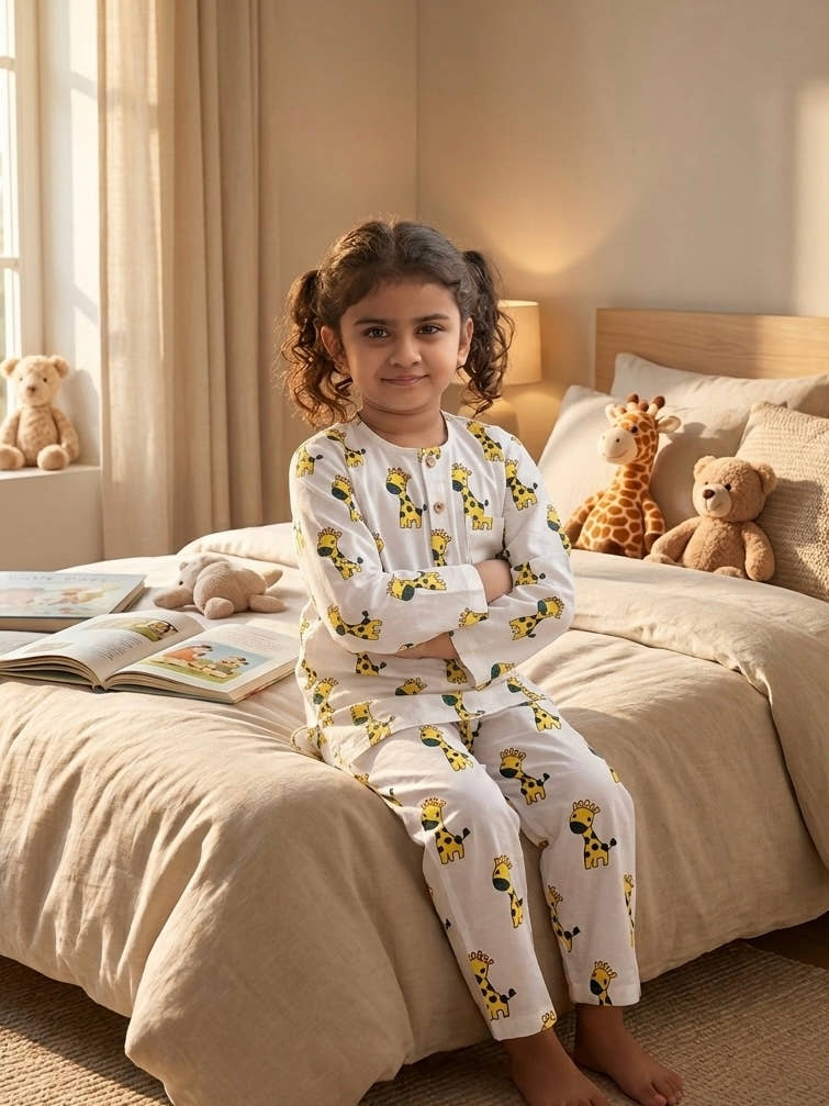 Dreamy Giraffes - Kids Pure Cotton Night Suit Secondary image