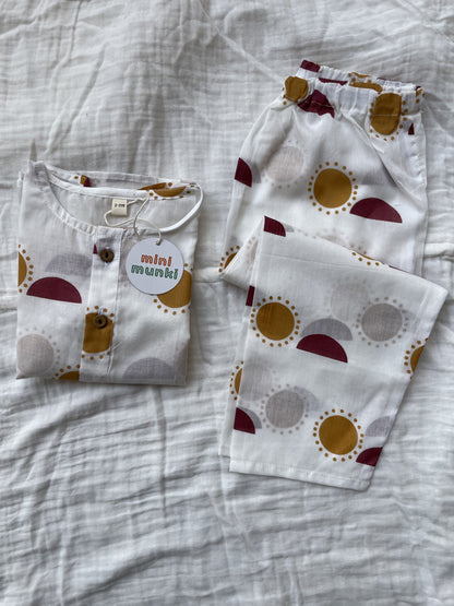 Sun & Moon Sleepwear - Kids pure cotton sun & moon printed night suit