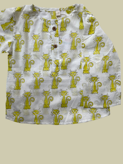 Meow & Snooze - Kids pure cotton cat printed night suit