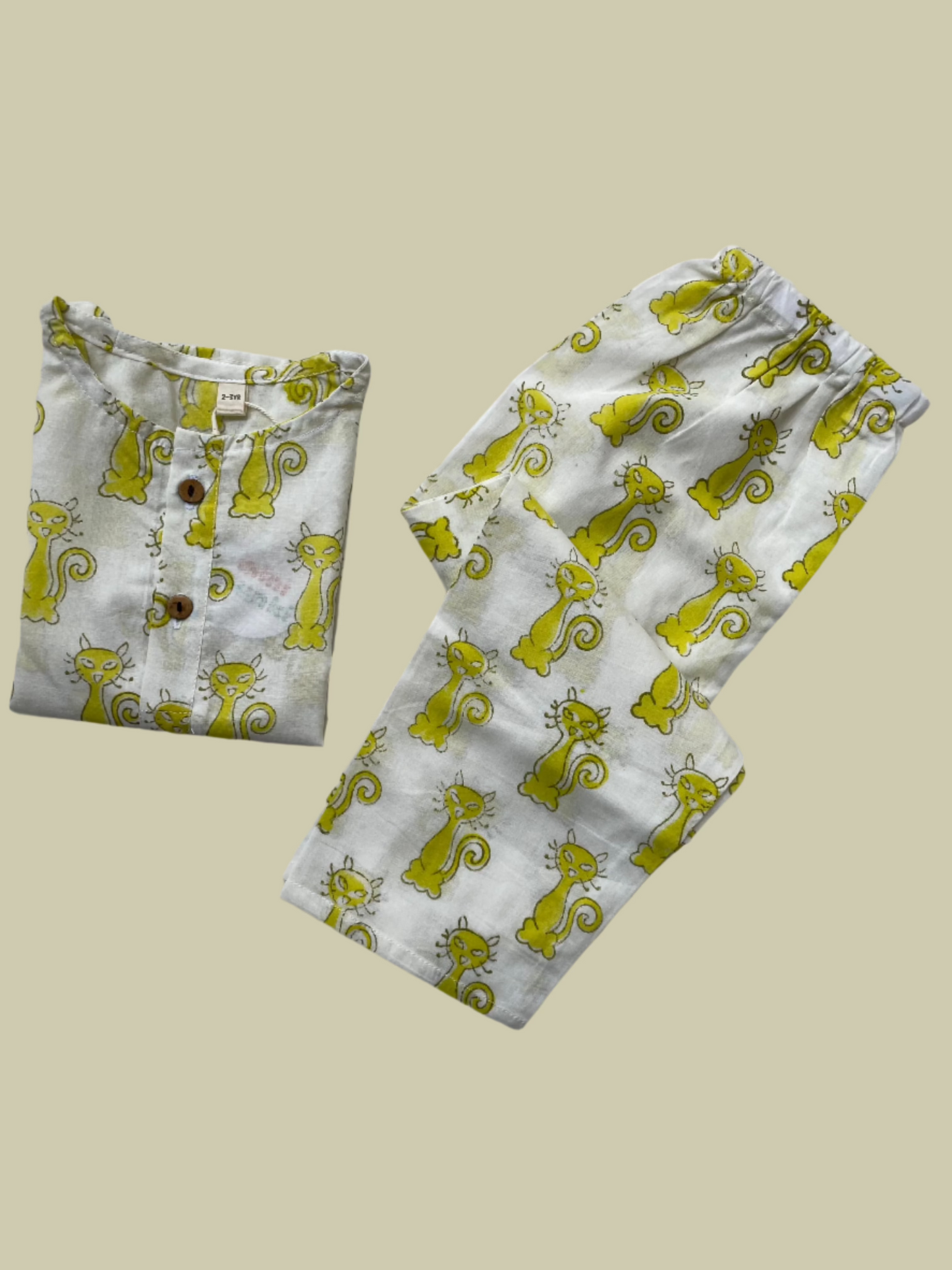 Meow & Snooze - Kids pure cotton cat printed night suit