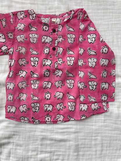 Dreamy Elephants Sleepwear - Kids pure cotton elephant printed night suit - Pink