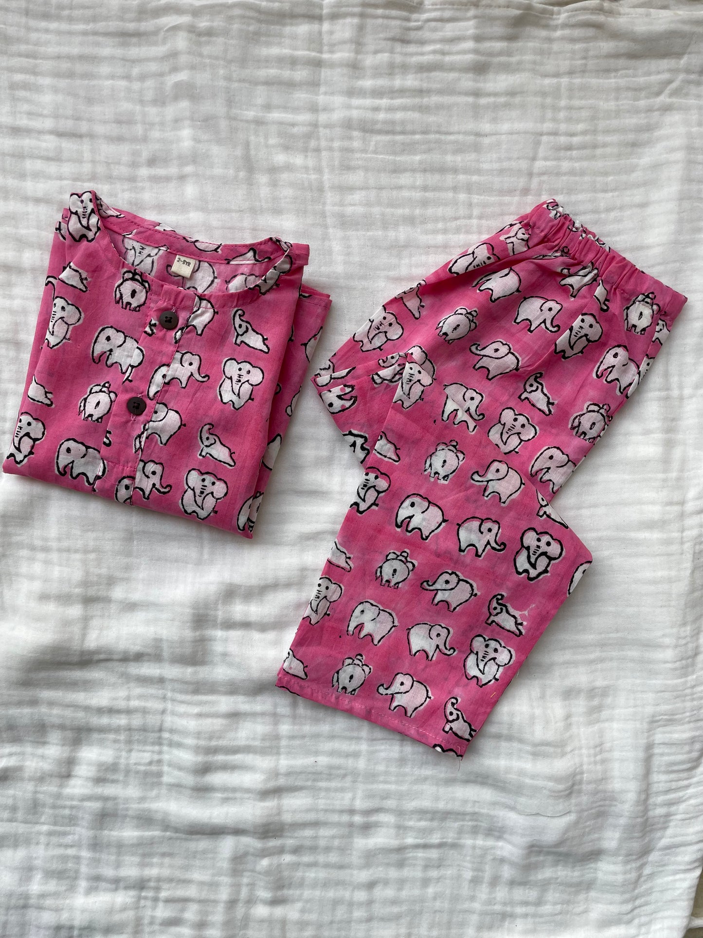 Dreamy Elephants Sleepwear - Kids pure cotton elephant printed night suit - Pink