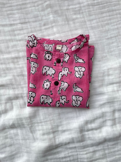 Dreamy Elephants Sleepwear - Kids pure cotton elephant printed night suit - Pink