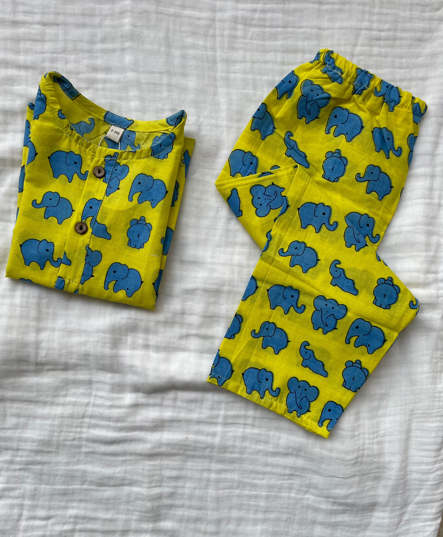 Dreamy Elephants Sleepwear - Kids pure cotton elephant printed night suit - Yellow