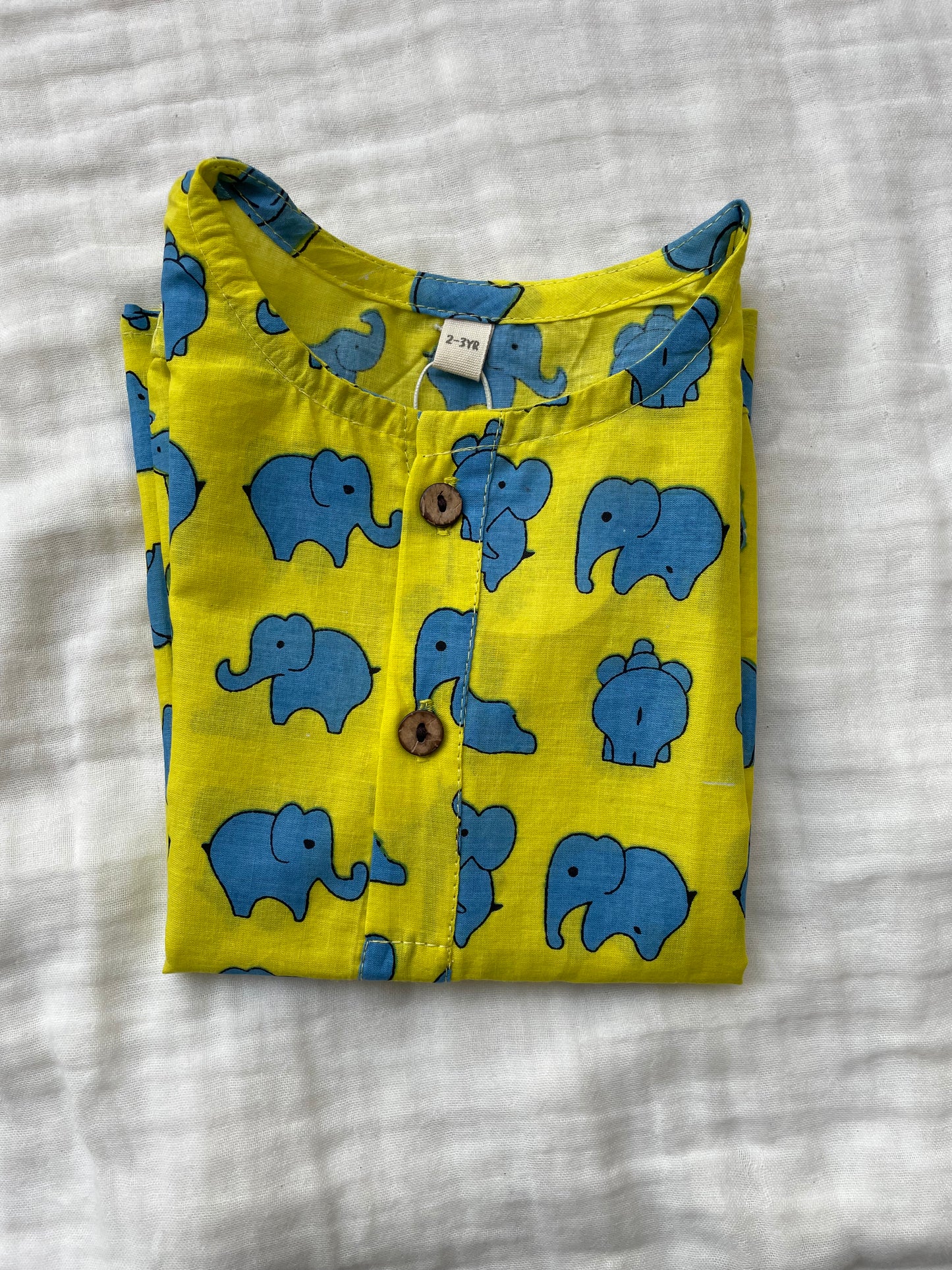 Dreamy Elephants Sleepwear - Kids pure cotton elephant printed night suit - Yellow